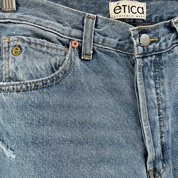 Etica Altin Loose Crop Ithaca Distressed Ripped Demin Jeans NEW $268 Size 25 - Picture 5 of 8